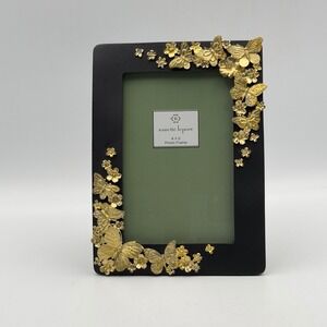 Nanette Lepore Black‎ Gold 3D Butterfly Floral 4x6 Photo Frame Cottagecore